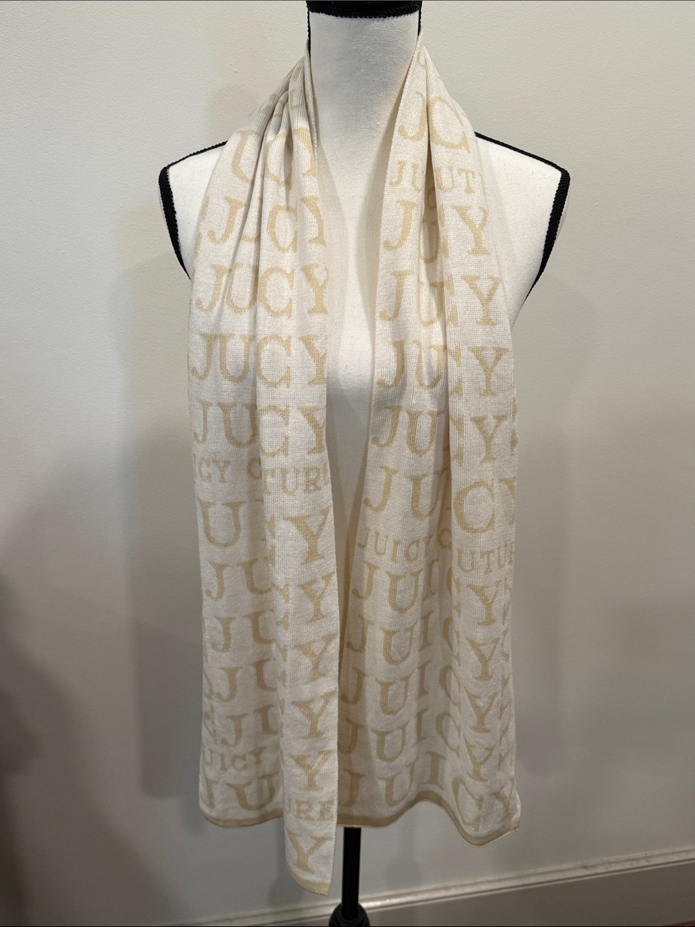 Juicy Couture Cream & Gold Monogram Logo Print Scarf